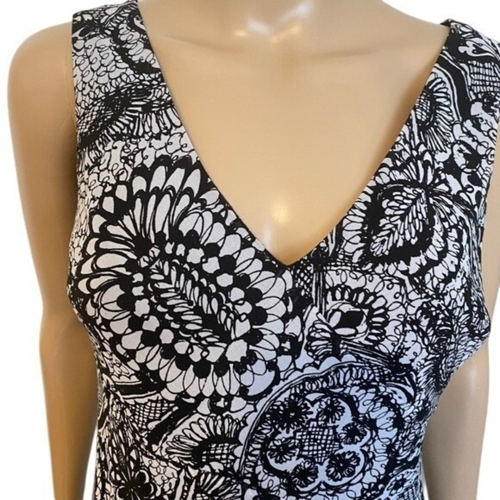 Black White Floral Midi Dress Sleeveless V Neck Summer Casual Elegant